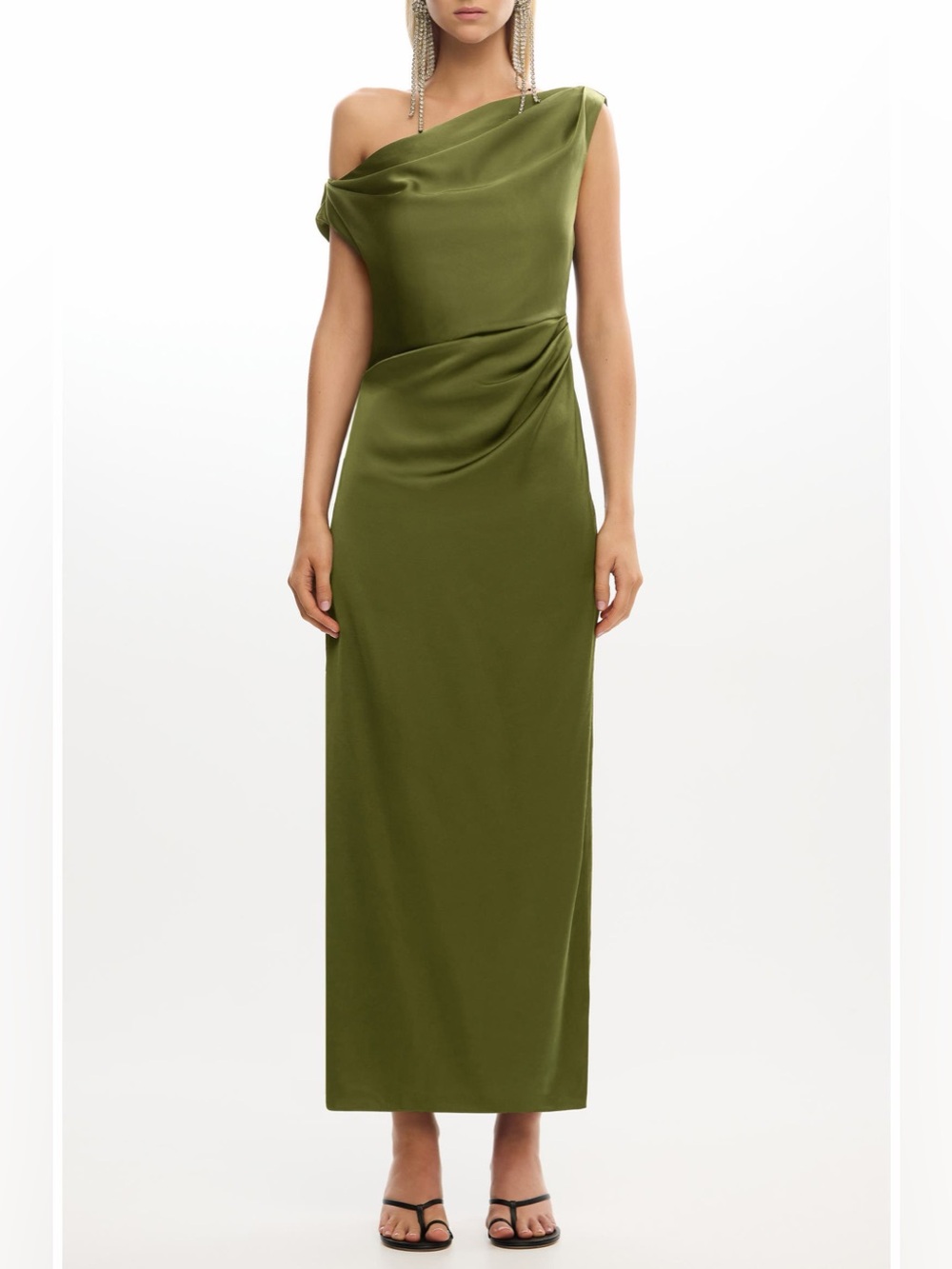 Significant Other Alyssa Pleated One-Shoulder Satin Gown Fern Size 12